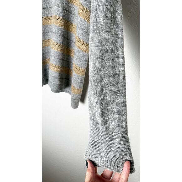 Coldwater Creek Women's Cowl Neck Sweater Wool Blend Striped Gray Gold Metallic - Picture 5 of 8